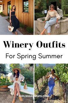 four different pictures with the words winery outfits for spring and summer in front of them