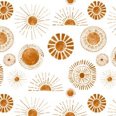 an orange and white pattern with sunbursts on the side, in shades of brown