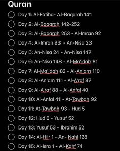 the quran text is displayed on a black background with red and white numbers in different languages