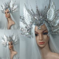 No Allergies Aurora Borealis Winter Snow Queen Angel Wings icicles Headdress headpiece crown Yule Christmas Drag Queen Cosplay Costume by MDeLorien on Etsy Cheap Themed Costume Hats And Headpieces For Winter, Human Snow Globe Costumes, Luxury Brimmed Winter Costume Hats And Headpieces, Snow Queen Dress Fairy, Ice Witch Costume Snow Queen, Snow Queen Gifts, Cheap Themed Winter Costume Hats And Headpieces, Plus Size Ice Queen Costume, Snow Queen Adult Costume