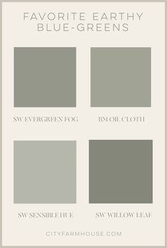 four different shades of gray with the words favorite earthy blue - greens