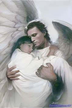 an angel holding a child in his arms