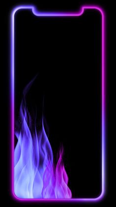 a square fire frame with blue and pink flames in the center on a black background