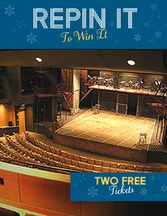 an auditorium with the words repin it to win it, and two free tickets