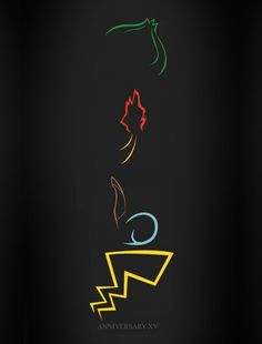 three different colored shapes on a black background