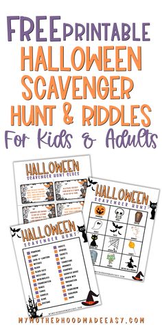 the free printable halloween scavenger hunt and riddles for kids and adults