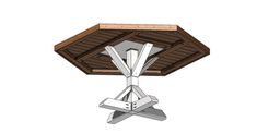 a drawing of a wooden table with two metal legs and a wood top on it