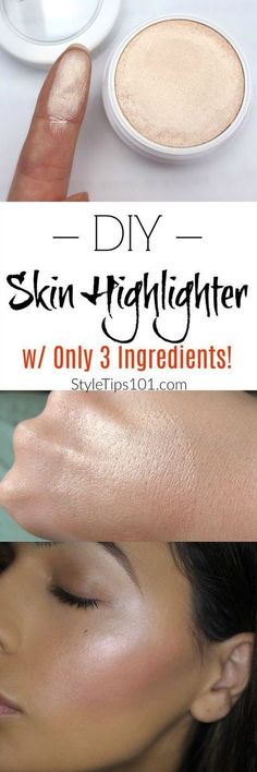 This DIY skin highlighter uses only 3 ingredients to give you the perfect highlighter! So easy to make and it will cost you pennies! via @styletips1o1 Diy Highlighter Makeup, Diy Highlighter, Skin Highlighter, Diy Makeup Recipe, Makeup Recipes, Homemade Makeup, Diy Kosmetik, Diy Cosmetics, Diy Skincare