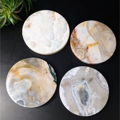 Flower Agate Marble Coasters Set of 3 on Black Background #LV4416 - Elegant Home Decor Creative Development, Heart Center, Go With The Flow, Flower Agate, Madagascar, Coaster Set, Agate, Coasters, Universe