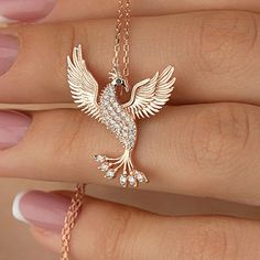 925 Sterling Silver Phoenix Necklace, Valentine's Day Gifts, Necklace for Women, Birthday Gift, Phoenix Pendant, Gift for Her, Sale925 Sterling SilverZircon Stone42 Centimeters ChainRosegold Plated Phoenix Necklace, Gold Jewels Design, Phoenix Pendant, Pretty Jewelry Necklaces, Women Birthday, Pretty Jewelry, Valentines Necklace, Fancy Jewelry, Jewelry Inspo