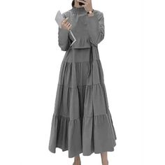 Spiritual Outfits, Cake Dress, Casual Turtleneck, Woman Casual, Dress Cake, Turtleneck Long Sleeve, Office Holiday, Split Maxi Dress, Grey Outfit