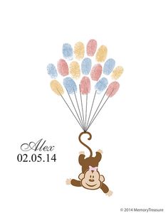 a monkey flying with balloons in the air