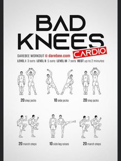 the bad knees cardio workout is shown in black and white, with instructions to do it