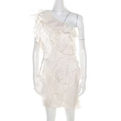 Make A Dazzling Style Statement With This Chic Dress From Isabel Marant. Designed To Beautify, This Off White Piece Is Ideal For Parties Or Casual Events. Tailored From Silk, This Stunning Dress Comes As One Shoulder With Ruffle Detailing In A Tiered Style. One Shoulder Pre-draped Dresses With Ruffles, One-shoulder Pre-draped Dress With Ruffles, Formal Pre-draped Dress With Ruffles, Formal Pre-draped Ruffle Dress, Formal Ruffled Pre-draped Dress, Formal Silk Mini Dress With Ruffles, Cream Ruffled Mini Dress For Evening, Elegant Silk Ruffle Dress, Cream Silk Dress With Ruffles