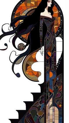 Artneuvo Design, Arte Pin Up, Motif Art Deco, Long Black Hair, 판타지 아트, Silhouette Cricut, Design Graphique, Long Black, Glass Window