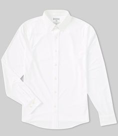 From RHONE&#x2C; this shirt features:Solid toneSlim fitHidden button-down collarLong sleevesFull button-up front closureFour-way stretchLightweight Italian fabricNylon/elastaneMachine wash/tumble dryImported. White Button Up Men, White Dress Shirt Men, Cafe Uniform, Mens White Dress Shirt, Uniform Ideas, White Dress Shirt, Groom Looks, White Button Up, White Button Down