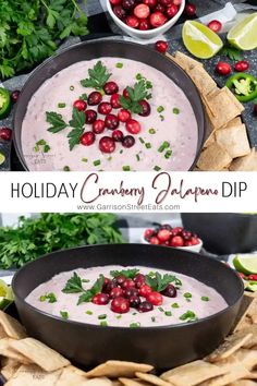 holiday cranberry salsa dip in a cast iron skillet