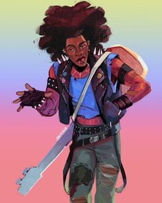 a drawing of a woman with dreadlocks holding a knife