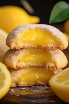 three lemon cookies stacked on top of each other