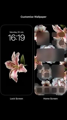 the back side of a phone with flowers on it and text that reads, customise wallpaper