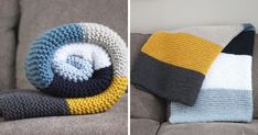 two pictures one with a blanket and the other with a crocheted pillow