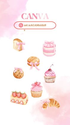 an image of some food on a pink and white background