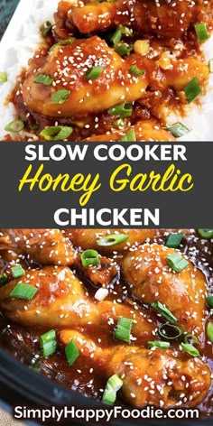 slow cooker honey garlic chicken is an easy and delicious recipe that's ready in under 30 minutes