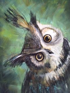 an oil painting of an owl with big eyes