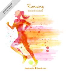 a watercolor running background with the silhouette of a woman in pink, yellow and orange colors