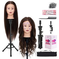 PRICES MAY VARY. 【Appealing Design】Hair mannequin head with #4 Drak Brown hair and a length of 28 inches, our mannequin head serves as an attractive, realistic medium for your hairstyling practice 【Mannequin Head Tripod Stand】The included mannequin head stand can hold the mannequin head firmly and stably, and will not be easily damaged,Mannequin Head stand for styling is suitable for desktop or sitting on the floor to us 【Suitable for Different Users】Cosmetology mannequin head with stand is desi Mannequin Head Stand, Hairdressing Training, Hair Mannequin, Table Clamp, Head Stand, Wig Stand, Mannequin Head, Hair Braiding, Mannequin Heads