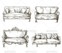 hand drawn couches and loveseats