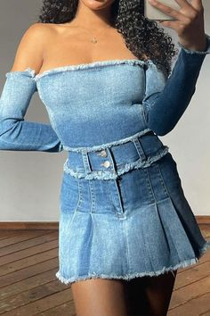 Details: Material: Polyester Sleeve Type: Long Sleeve Neckline: Off Shoulder Length: Cropped Fit Type: Slim Fit Elastic: Yes Size(Inch) Bust Waist Length S 34.6 29.1 18.5 M 36.2 30.7 18.9 L 37.8 32.3 19.3 Tips: Due to the many variations in monitors, the color in the image could look slightly different, please take physical design and color shall prevail. Please allow 0.4"-1" differs due to manual measurement. About Shipping • Processing It usually takes 2-5 business days for your order，while so High Waist Denim Tops For Fall, Fall High Waist Denim Tops, Trendy Mini-length Denim Top, Trendy Mini Length Denim Top, Trendy Mini Denim Top, Trendy Mini Denim Top For Spring, Light Blue Denim Tops For Fall, Non-stretch Denim Top For Spring, Fall Light Blue Denim Tops