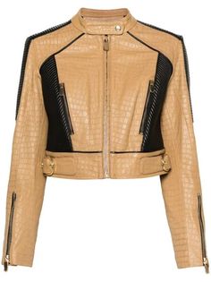 Leather Jacket Brown, Cropped Leather Jacket, Versace Outfit, Brown Leather Jacket, Leather Biker Jacket, Leather Moto Jacket, Leather Blazer, Leather Jackets Women, Green Jacket