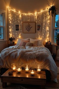 dorm wall decor cozy cubicle home decor home design home decor ideas home aesthetic home decor aesthetic home nails #homedecor #homedecoration #homedecorating #homedecore #homedecorations #homedecorideas #homedecorlovers #homedecorblogger #homedecors Cozy Room With Fairy Lights, Fairy Lights Bedframe, Bedroom Fairy Lights Ceiling, Bedroom With Fairy Lights Ideas, Soft Light Bedroom Aesthetic, Cosy Bedroom Lighting, How To Make A Basement Bedroom Cozy, Cute Small Room Ideas Aesthetic Cozy, Fairy Lights And Led Lights Bedroom