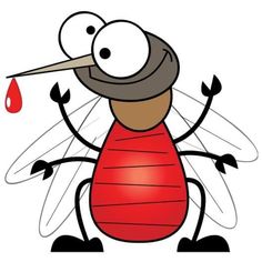 a cartoon mosquito with a drop of blood on its nose