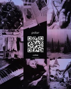 a collage of photos with qr - code on them and an image of a person sitting at a piano