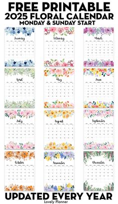 the free printable floral calendar is shown