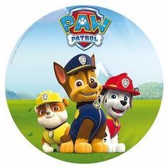 the paw patrol logo is shown on a circular sticker with three puppies in it