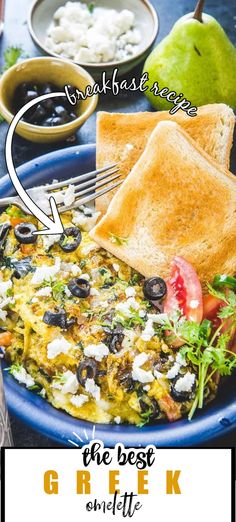 the best greek omelet recipe with an egg, olives and pita bread