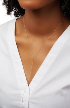 Handcrafted in Italy from 14-karat gold, this slim, dainty Y-necklace is centered by a tiny bead that gently flickers in the light. Style Name:Bony Levy 14K Gold Y-Necklace (Nordstrom Exclusive). Style Number: 6108838. Bony Levy, Wedding Weekend, Spring Rings, The Light, Long Necklace, Silver Necklace, In Italy, Nordstrom, Yellow Gold