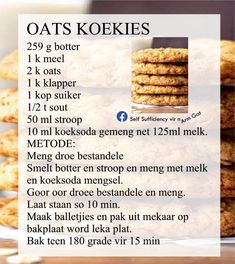 a recipe for oatmeal cookies on a plate with the words in german