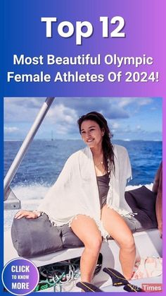 the cover of top 12 most beautiful olympic female athletes of 2012 - 2014, with an image of a woman sitting on a boat