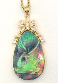 Australian Black Opal Hand Carved Diamond Pendant Unique & Rare 14k Y. Gold #Custom #Pendant Fine Jewelry Necklace Gold, Accessories Inspiration, Australian Black Opal, Jewelry Opal, Brighton Jewelry, Fine Jewels, Australian Opal, Opal Pendants