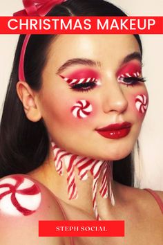 Cute Festive makeup looks for the holidays! Christmas makeup looks for the upcoming holiday season! Christmas makeup ideas for Christmas parties and Christmas photos! Beauty hacks and beauty tips for Christmas! Holiday makeup looks for Christmas 2021! Inspired by makeup artists on Instagram! #christmasmakeup #holidaymakeup #festiveseason #beautytips Candy Cane Makeup Ideas, Snowman Makeup Looks, Christmas Make Up Ideas, Elf Makeup Looks Christmas, Easy Christmas Eyeshadow Looks, Creative Christmas Makeup Ideas, Christmas Make Up Looks, Christmas Makeup Ideas Holiday, Creative Christmas Makeup Looks