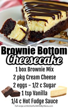 the brownie bottom cheesecake recipe is shown