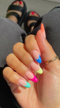 Colorful French, Trendy Nail Art, French Tips, Fire Nails, Pretty Acrylic Nails, French Tip Nails, Short Acrylic Nails, Best Acrylic Nails, Cute Acrylic Nails