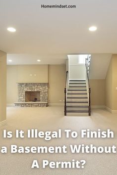 an empty living room with stairs leading up to the second floor and a fireplace in the middle