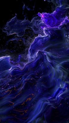 an abstract blue and purple background with swirling lines on the bottom right hand corner, as well as stars in the middle