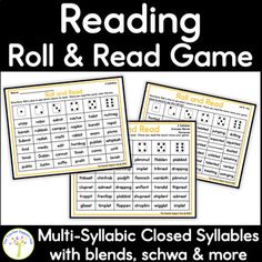 the reading roll and read game with four different words on it, including two numbers