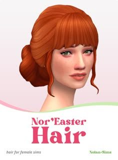 a red haired woman with long hair and green eyes is featured in an advertisement for no - easter hair